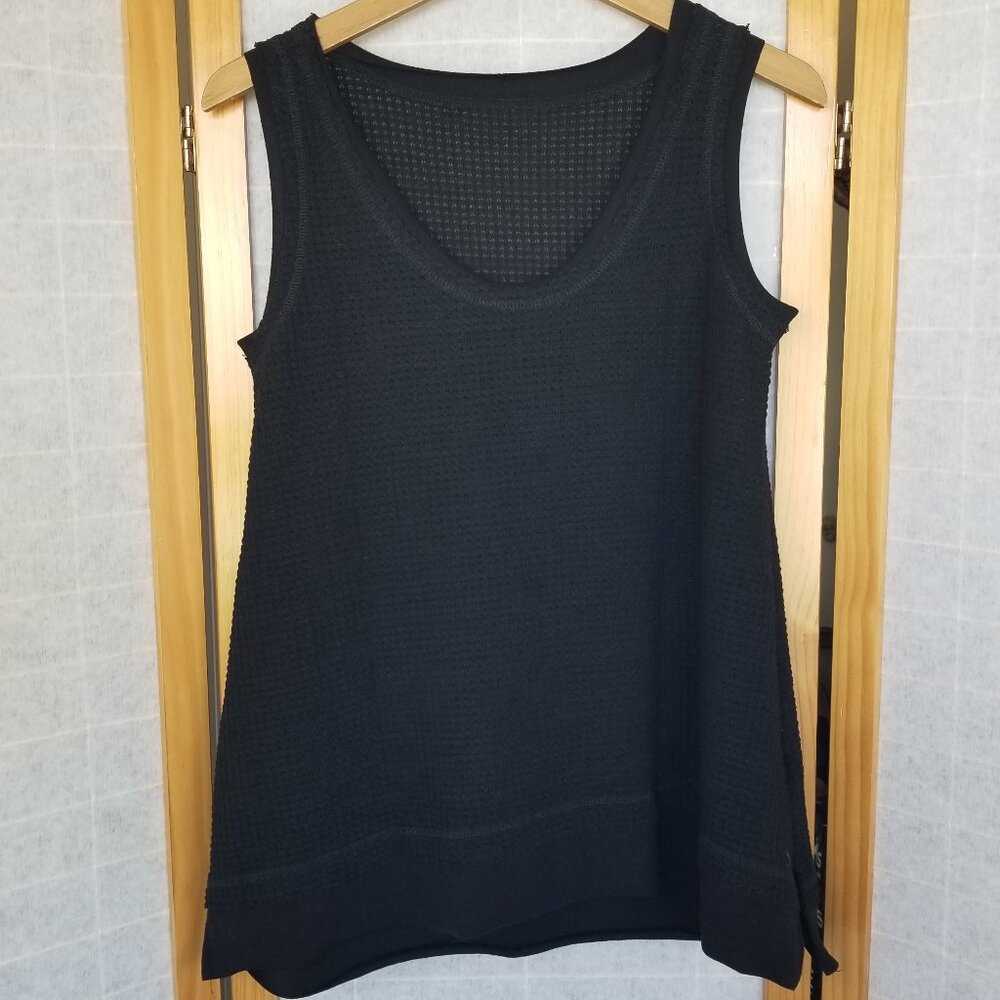 Evaless Black Waffle Knit Tank Top Relaxed Fit V-Neck